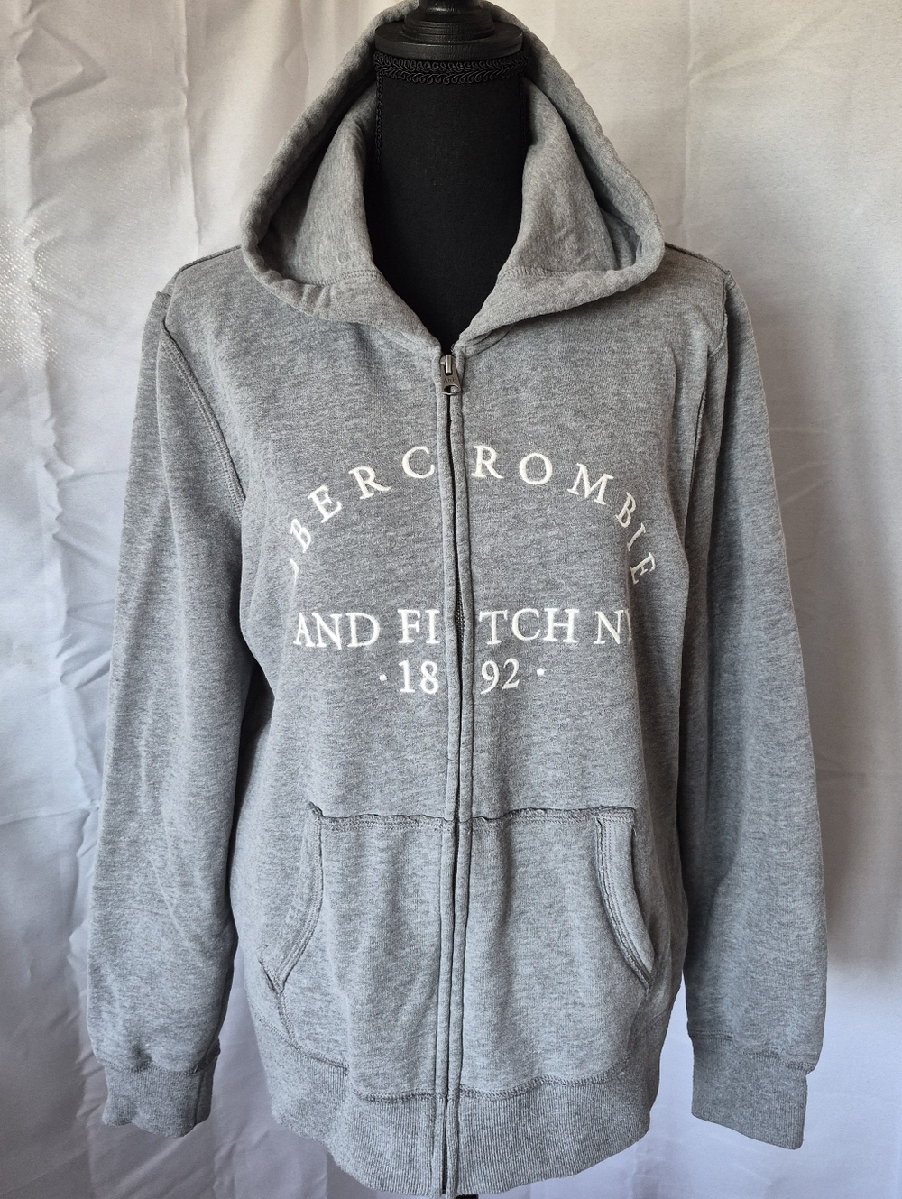 Abercrombie And Fitch Gray Logo Hoodie Sz Lg (Med) Full Zip Y2K NO DRAWSTRING